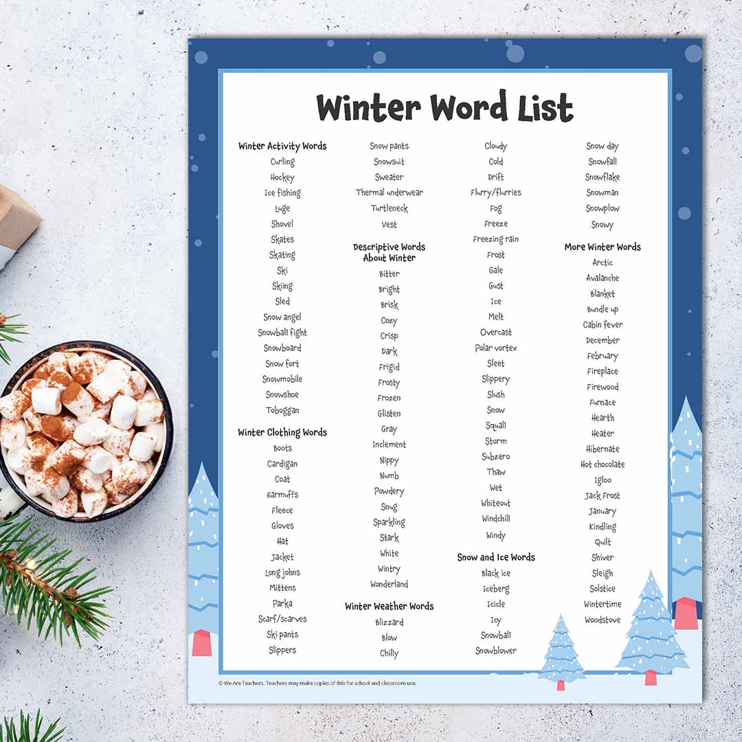 120 Winter Words For Writing Vocab And More Free Printable