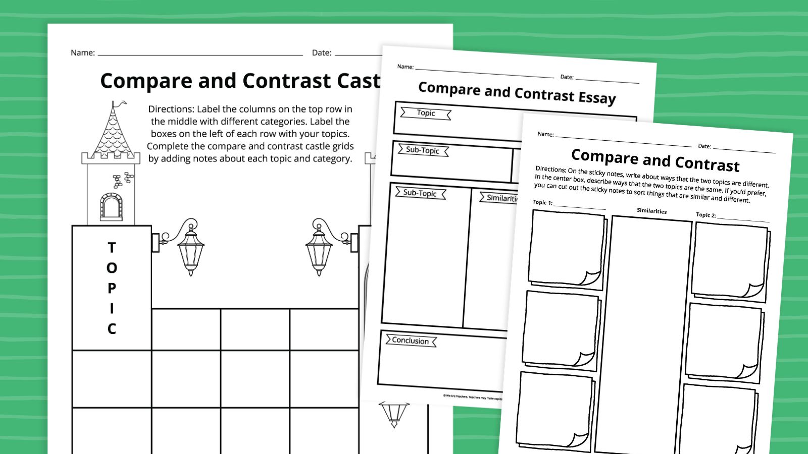 Examine and Distinction Graphic Organizer Bundle (Free Printables)