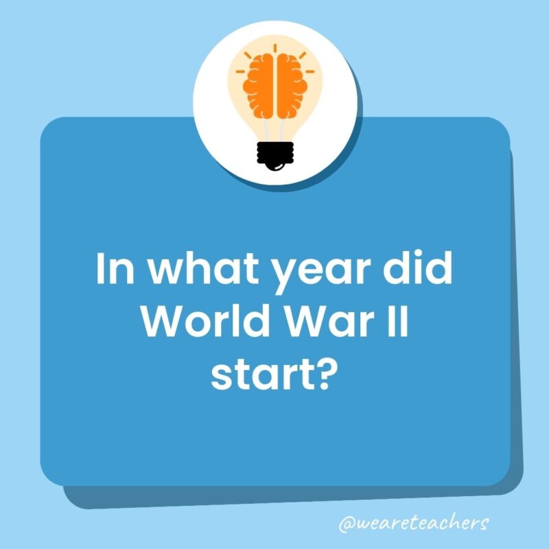 Trivia questions for kids: In which year did World War II start?