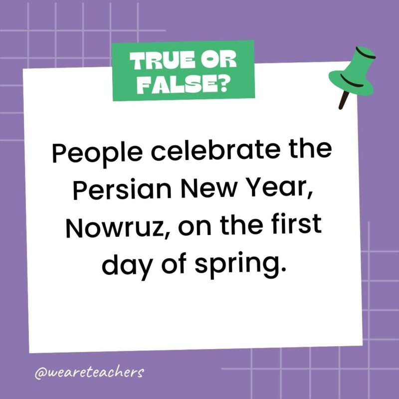 People celebrate the Persian New Year, Nowruz, on the first day of spring.