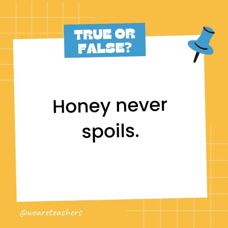 Honey never spoils.- true or false questions