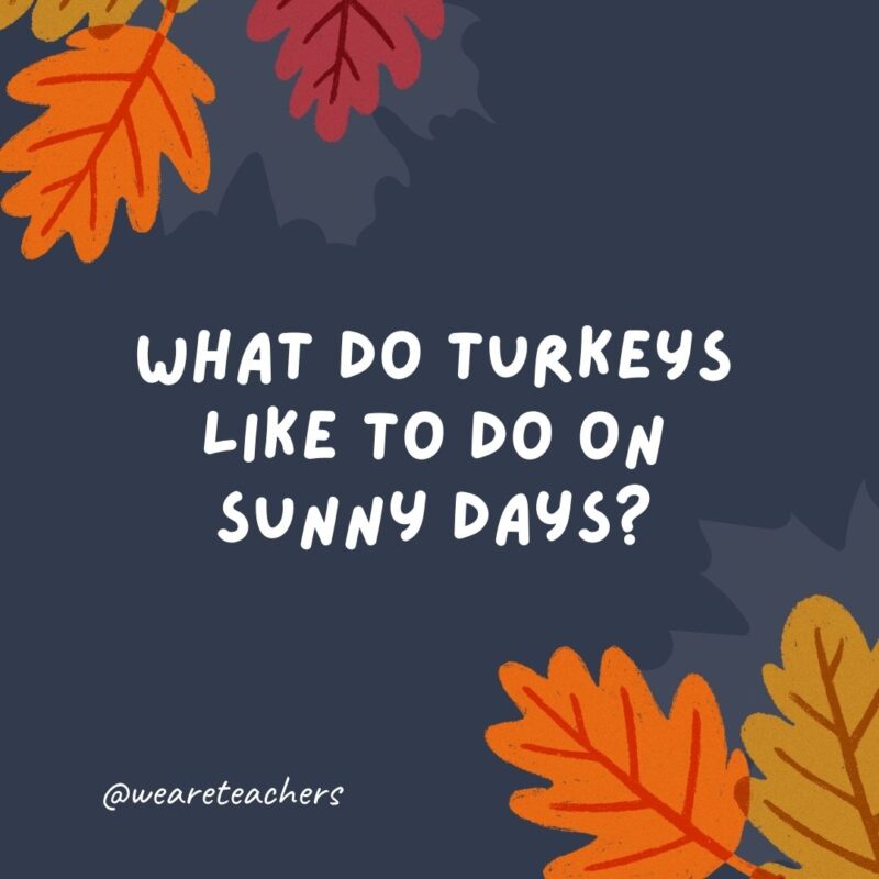 What do turkeys like to do on sunny days? Have peck-nics!- thanksgiving jokes for kids