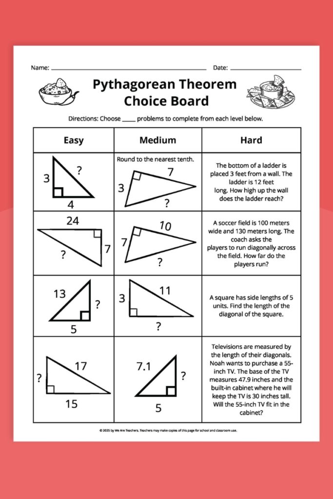 Pitagorean Teorem Choice Board