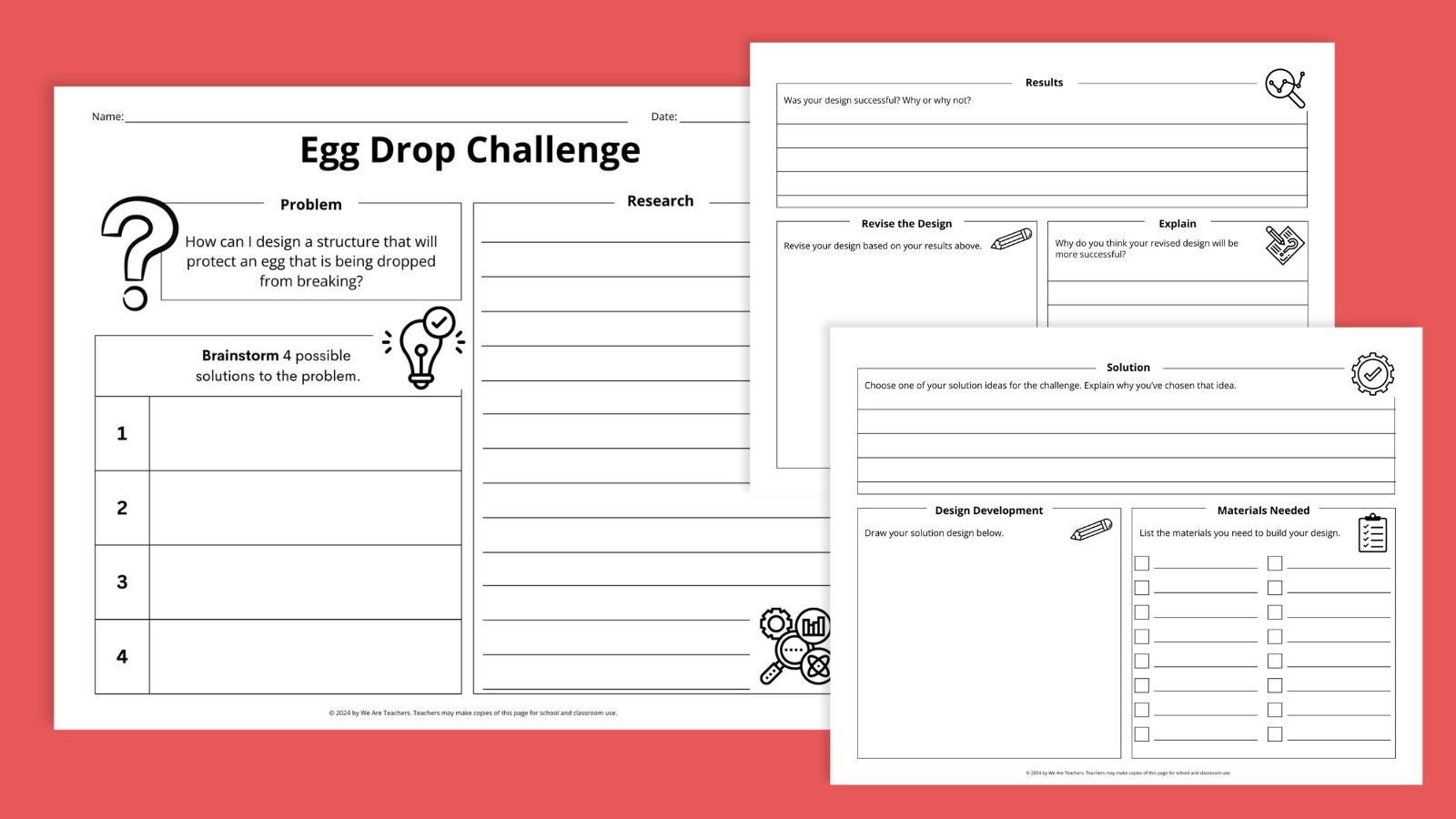 egg drop challenge sheet