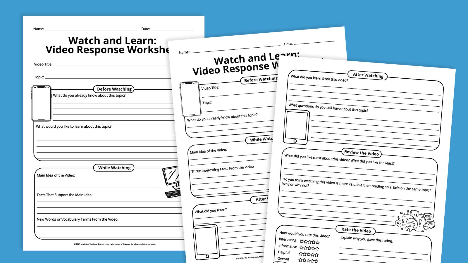 free printable video response worksheets