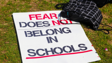 Photo of protest sign from student walkout to promote April 5th walkout