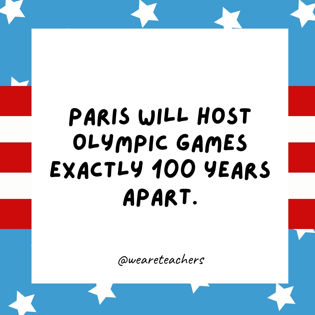 Paris will host Olympic Games exactly 100 years apart.- Olympics Facts
