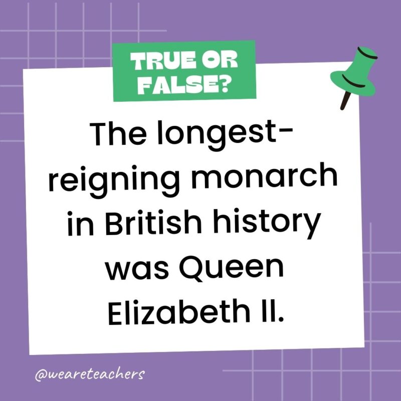 The longest-reigning monarch in British history was Queen Elizabeth II.- true or false questions