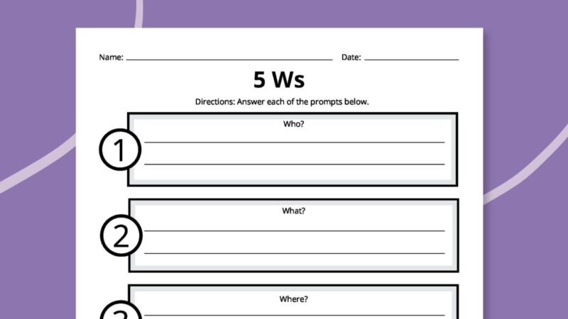 Printable 5Ws story map.