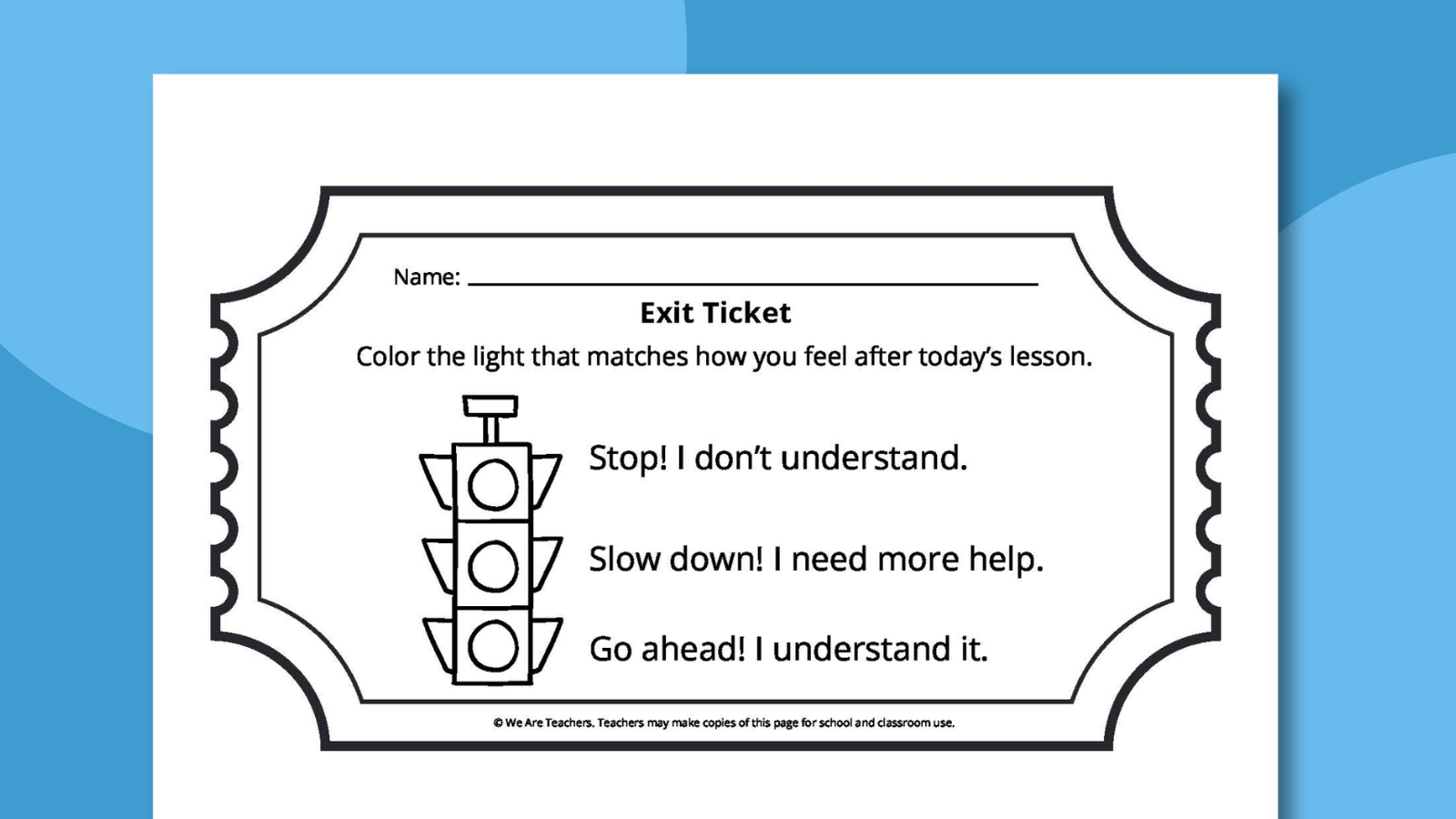 Traffic Light Exit Ticket- exit ticket template