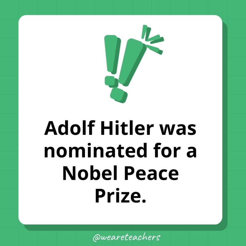 Adolf Hitler was nominated for a Nobel Peace Prize.- weird fun facts