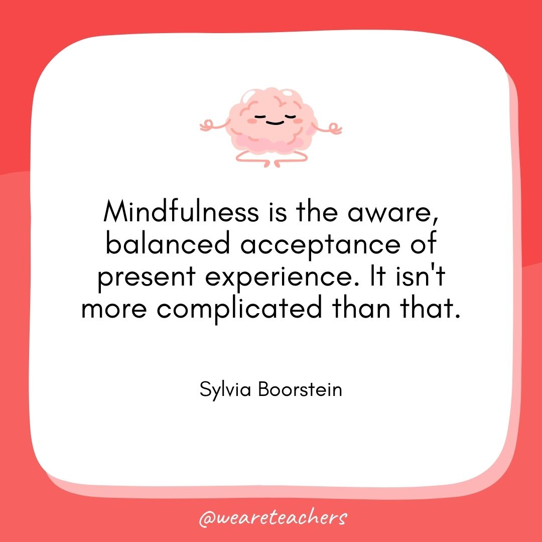 Mindfulness is the aware, balanced acceptance of present experience. It isn't more complicated than that. 