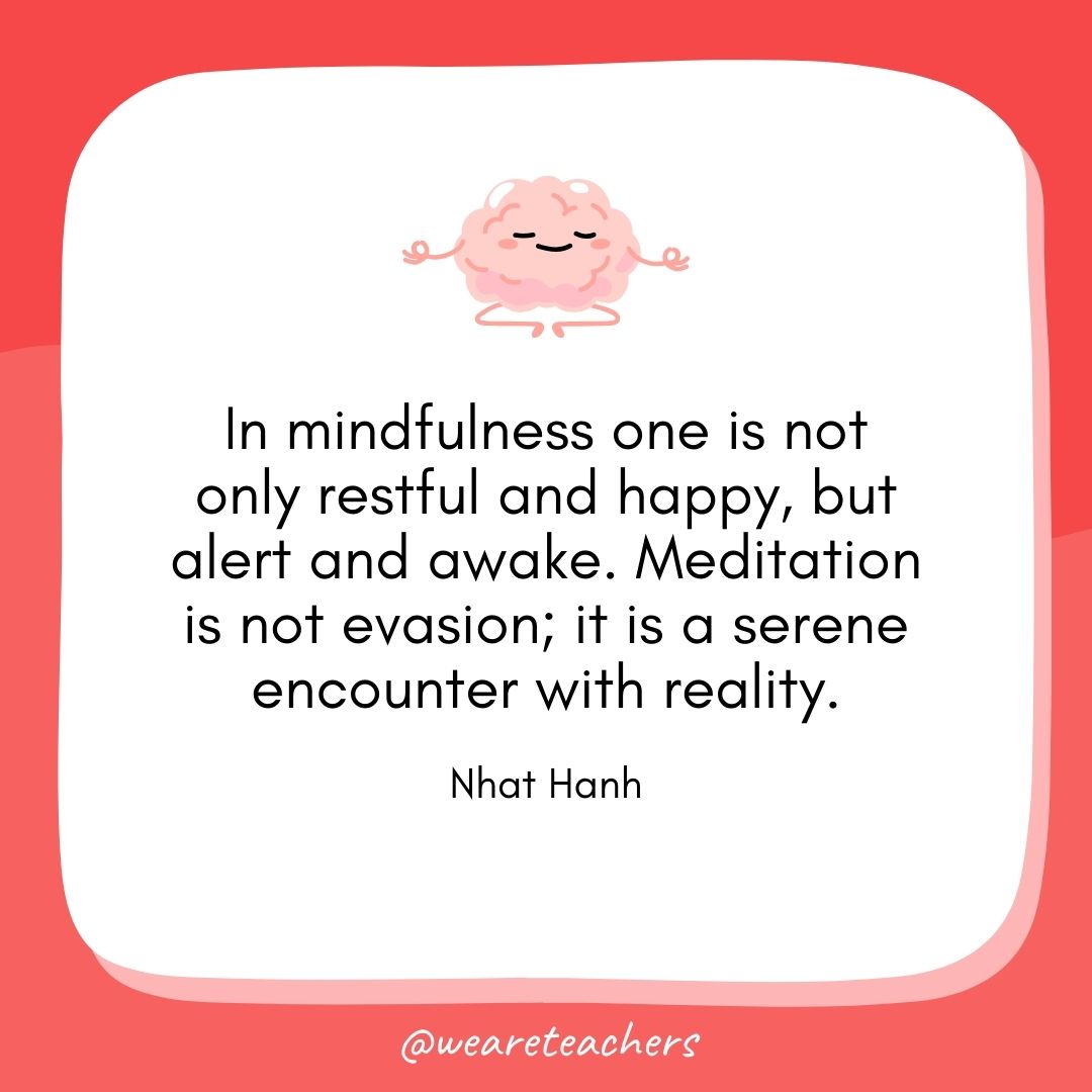 In mindfulness one is not only restful and happy, but alert and awake. Meditation is not evasion; it is a serene encounter with reality. 