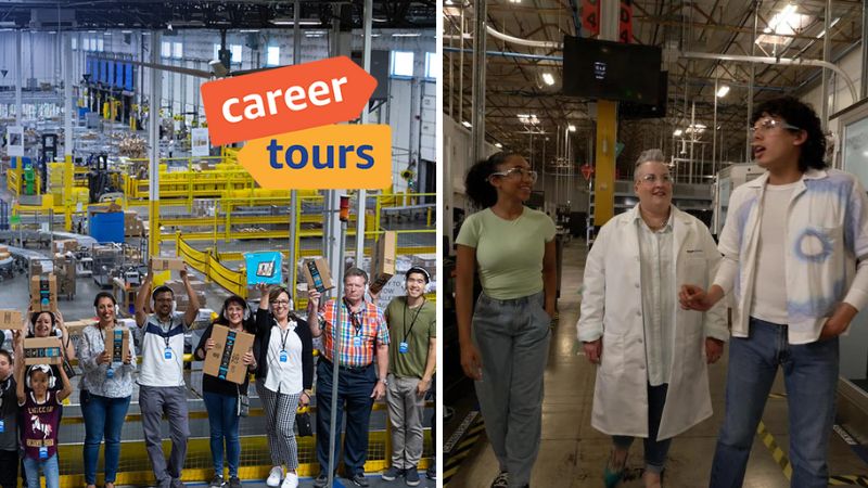 Two images from Amazon Career Tours, an example of best virtual field trips for kids