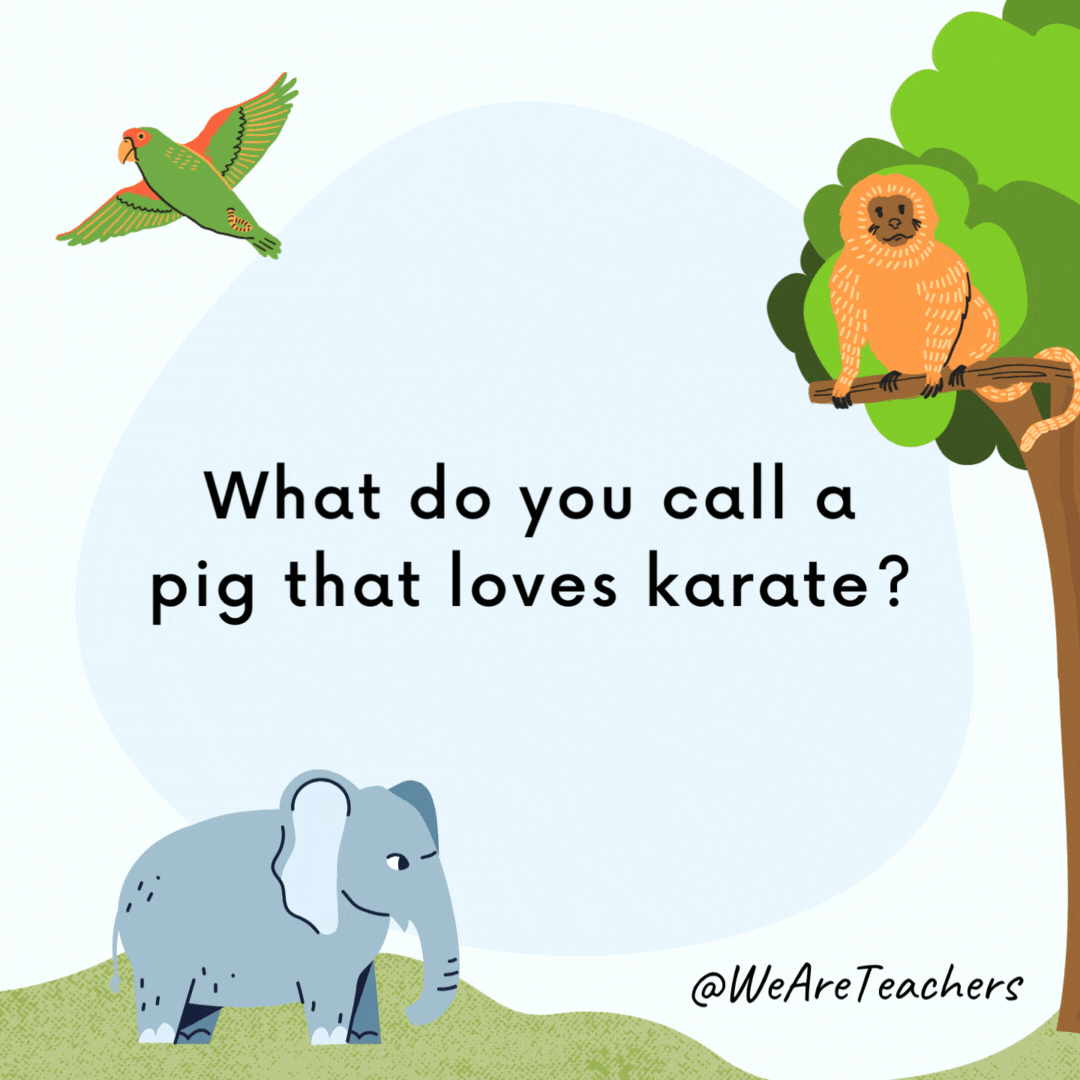 What do you call a pig that loves karate?

A pork chop.