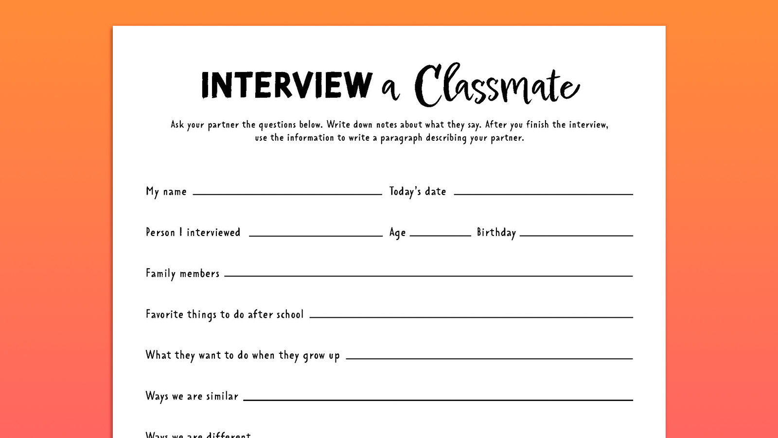 Three first day of school activity worksheets as an example of first day of school activities