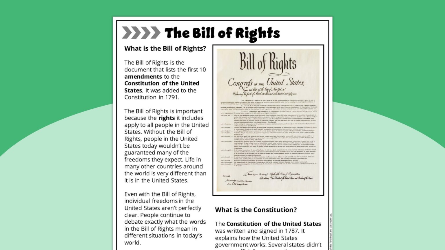 Free Bill Of Rights Worksheet Bundle