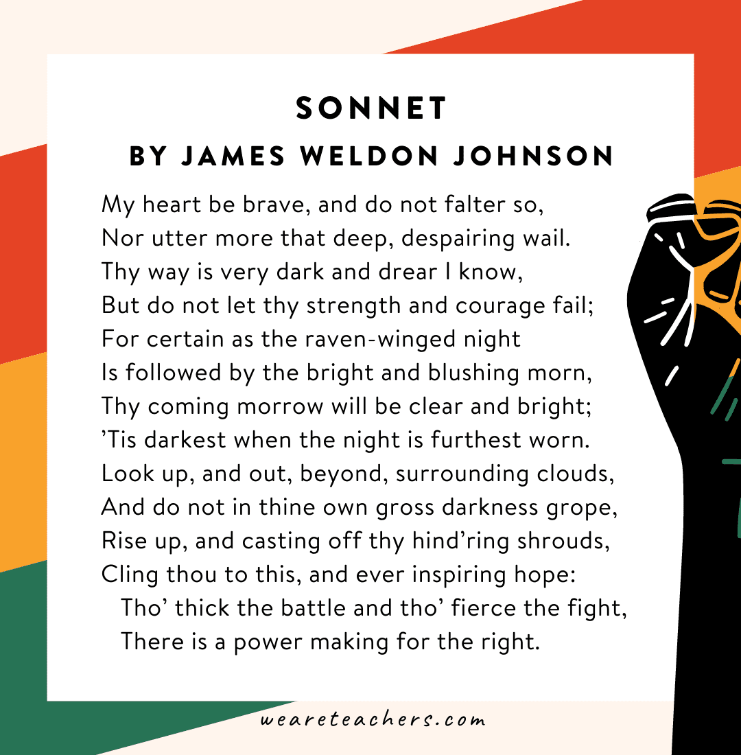 Black History Month poems: Sonnet by James Weldon Johnson “My heart be brave, and do not falter so…”