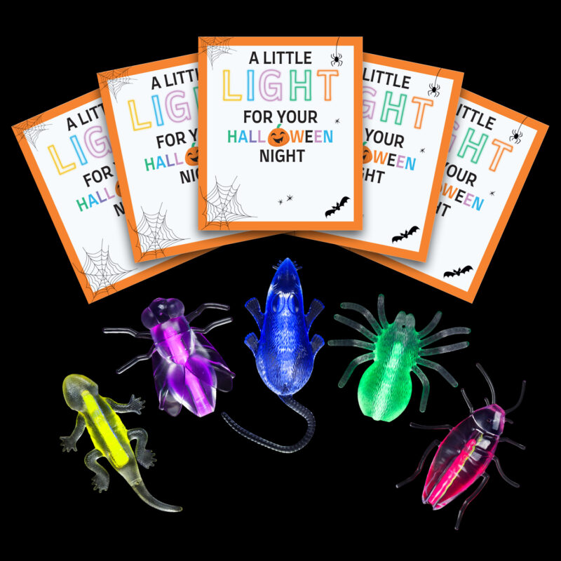 Glow critters with Halloween favor cards.