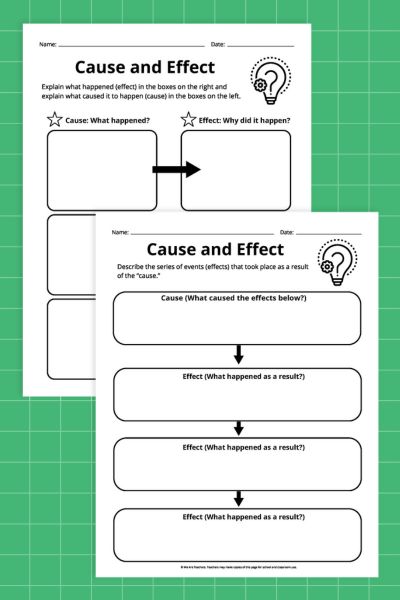 Cause and effect basic graphic organizer and cause and effect chain. 