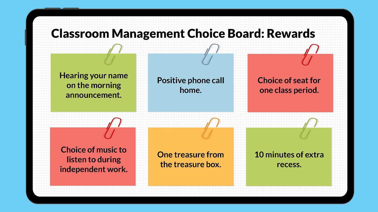 Classroom Management Choice Board