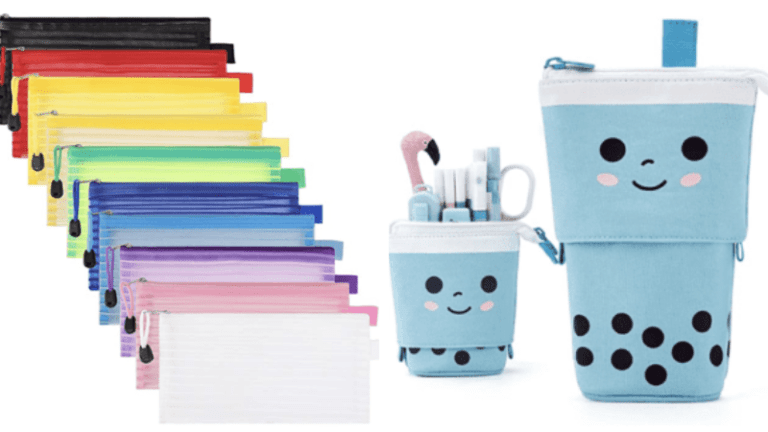 Rainbow pencil pouches and boba pencil pouches