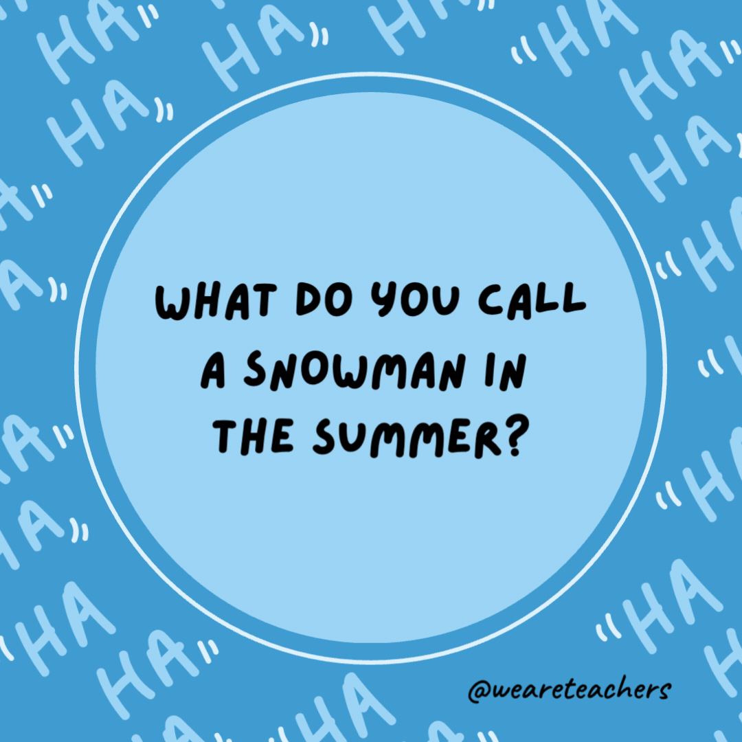 What do you call a snowman in the summer?

A puddle.- dad jokes for kids
