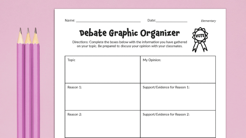 Gif of the different pages in the Debate Graphic Organizer printable downloadable