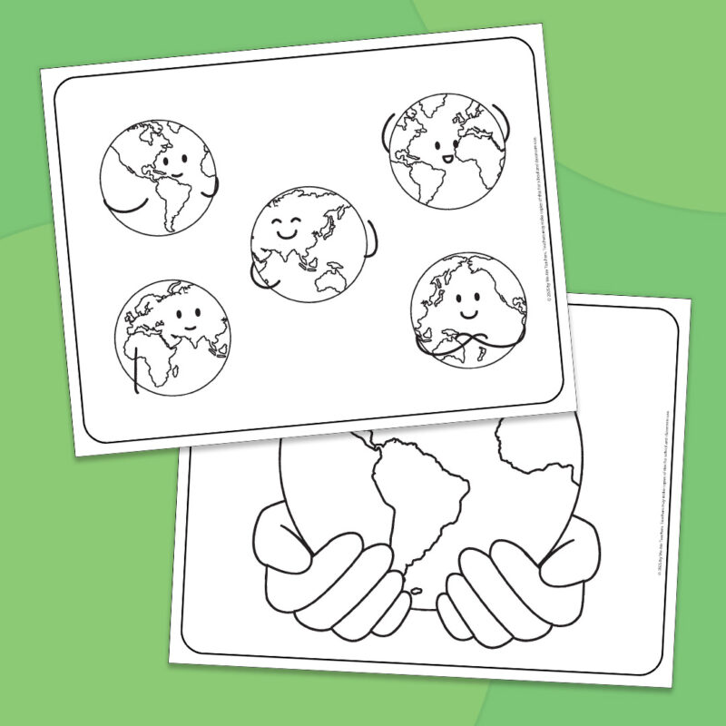 hands holding globe coloring page