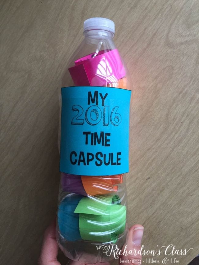 An end of year time capsule made from a plastic bottle as an example of end of year activities 