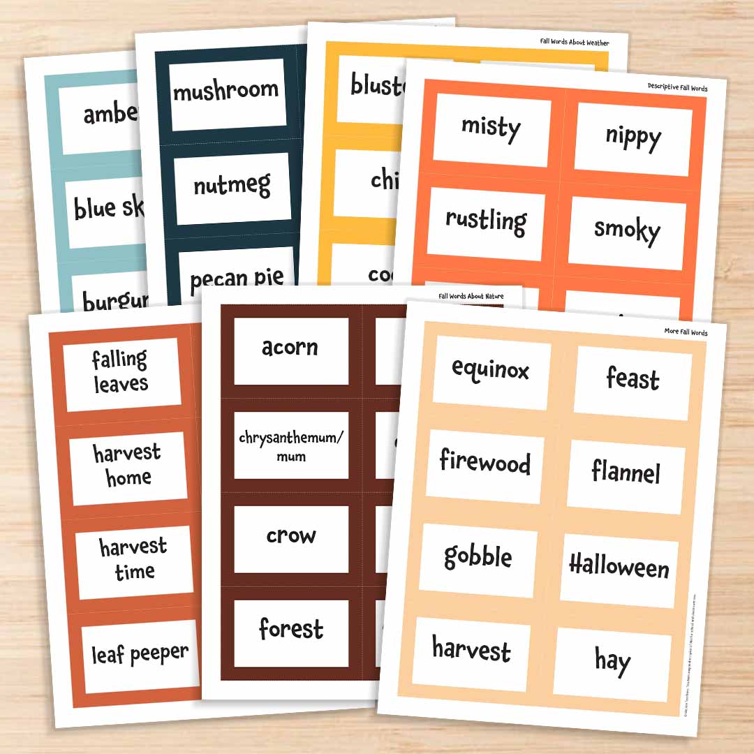 Grab your free printable word list and cards for fall!