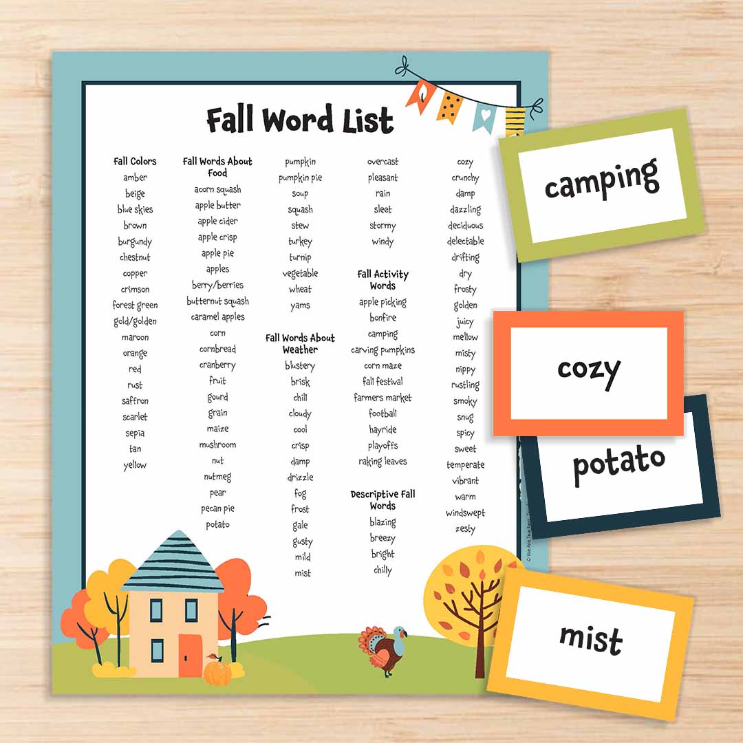 175+ Festive Fall Words (Free Printable List and Cards) – Consumers ...