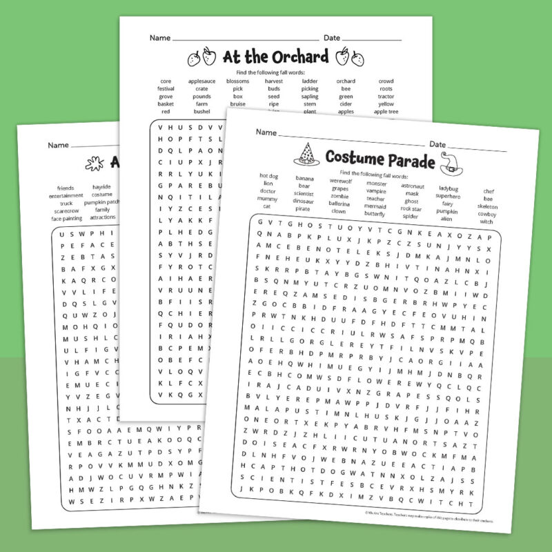 Hard fall word search puzzles