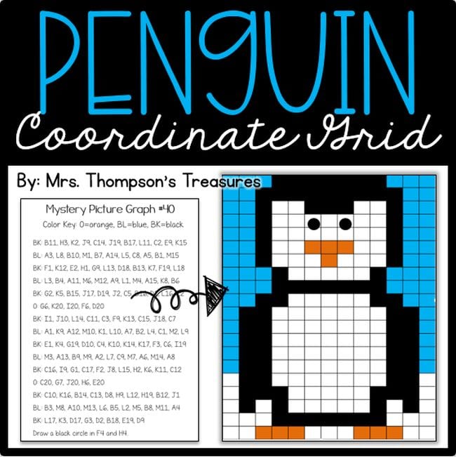 Penguin coordinate plane printable worksheet to create a picture of a penguin