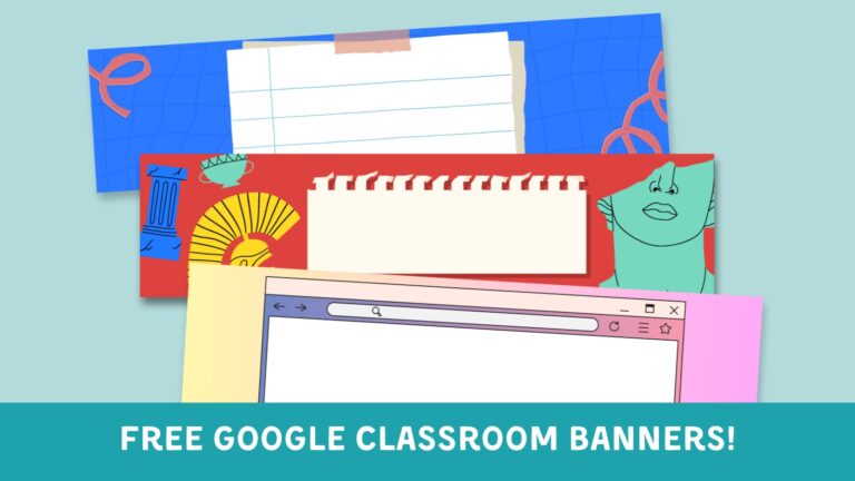 Three different Google Classroom banners for ELA, history, and computer science