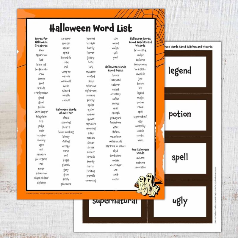 225 Halloween Words for Kids (Free Printable List and Cards!)