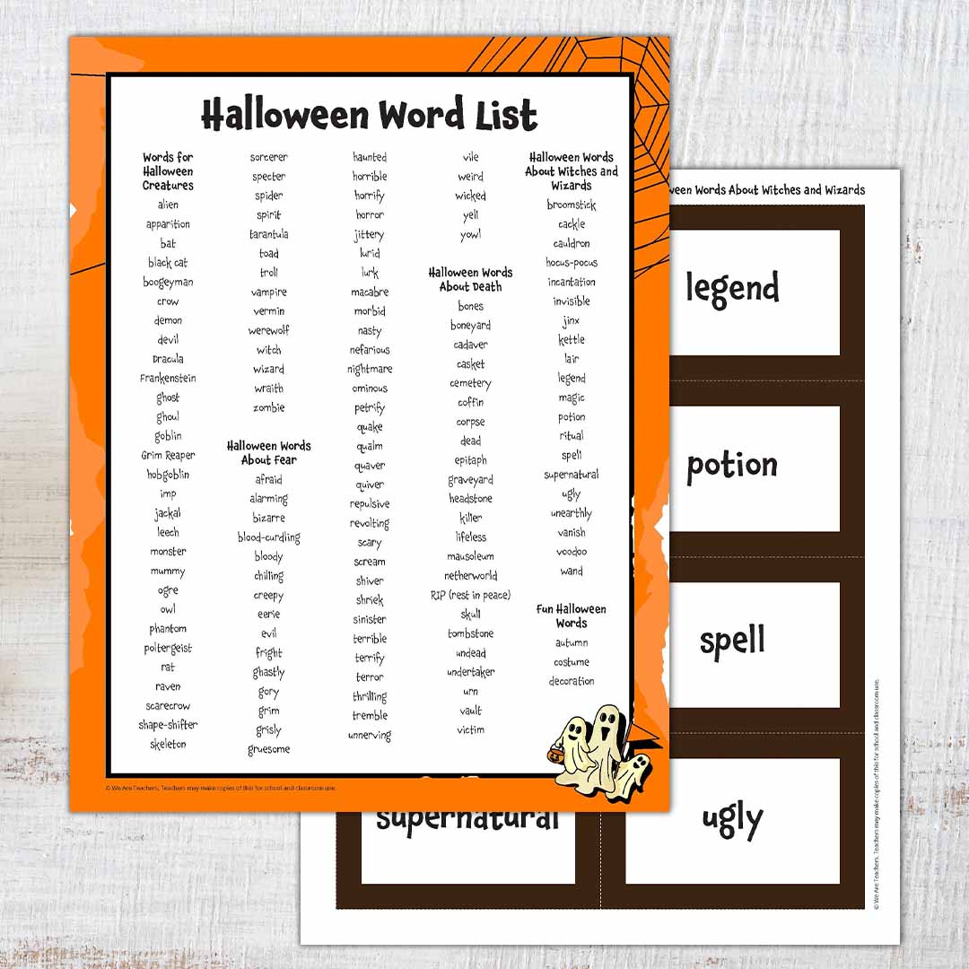 225 Halloween Words for Kids (Free Printable List and Cards!) - Honct.com