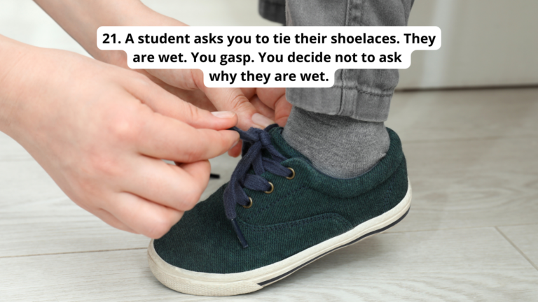 Quote about tying shoelaces as a part of how to substitute for a kindergarten class