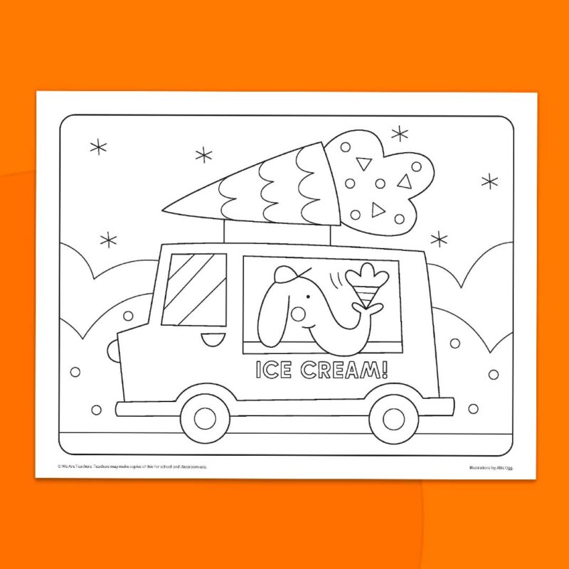 Elephant ice cream truck coloring page