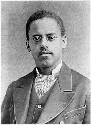 Black and white headshot of inventor Lewis Latimer