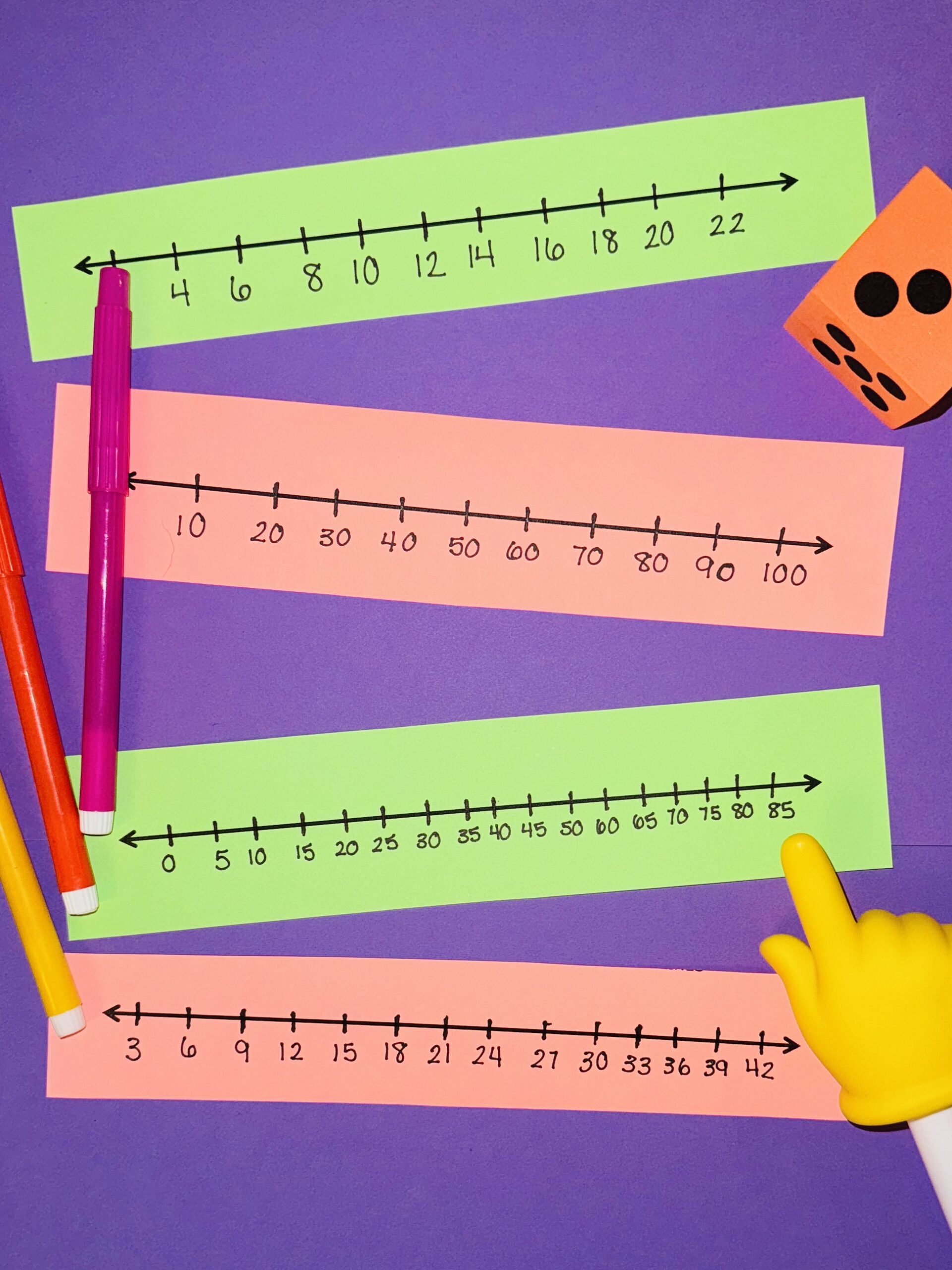 Rulers made with colored paper- skip counting