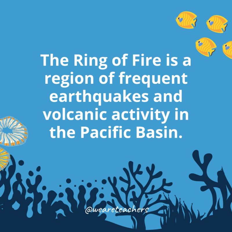 The Ring of Fire is a region of frequent earthquakes and volcanic activity in the Pacific Basin.