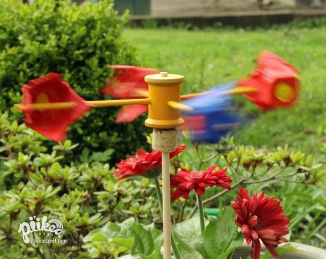 Homemade anemometer made from sticks and plastic cups