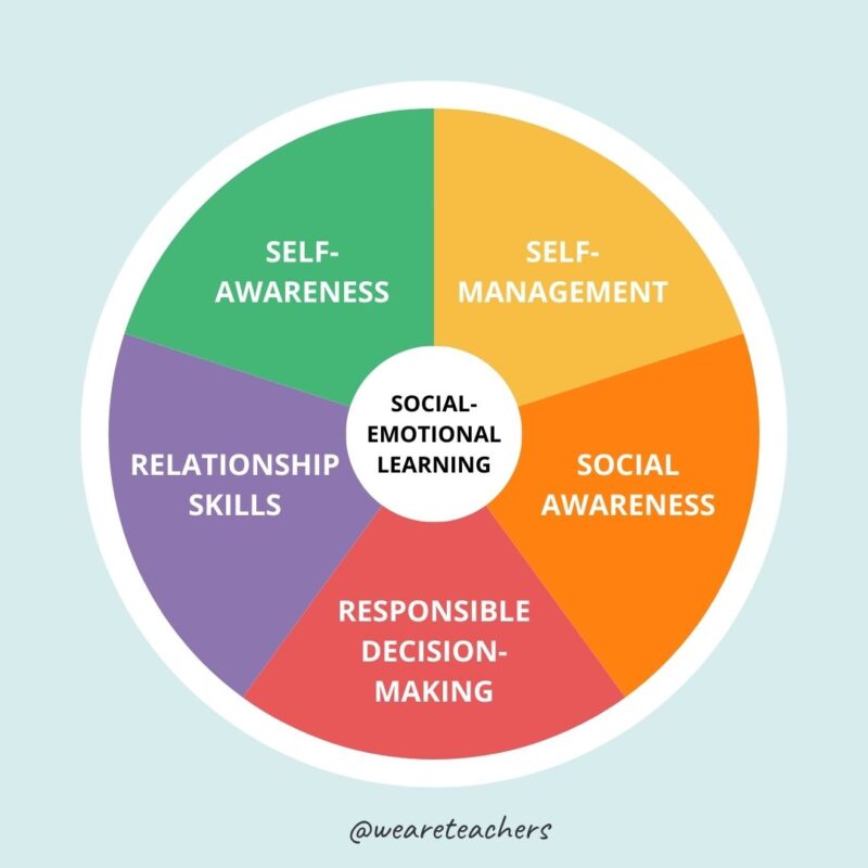 Colorful wheel showing all of the dimensions of a strong SEL program.