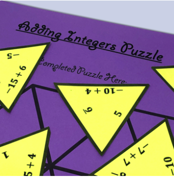 Adding integers puzzle for middle school students.