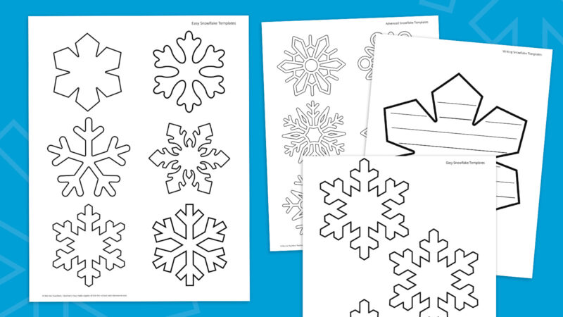 images of snowflakes drawn on paper for a printable snowflake bundle