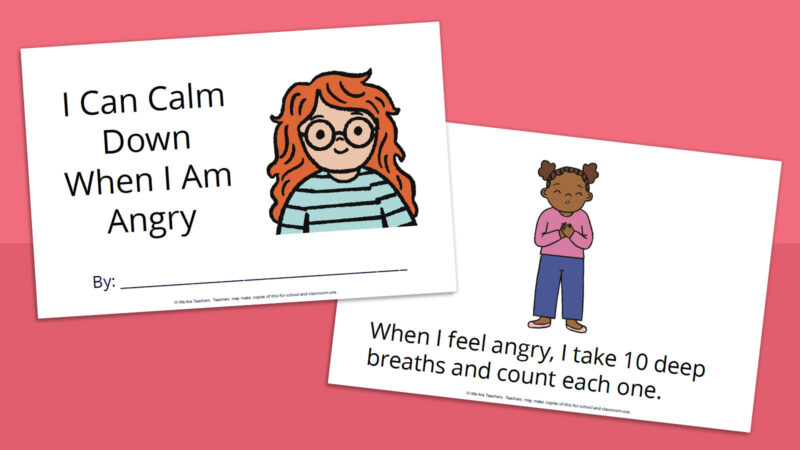 Printable social stories book for kids called I Can Calm Down When I'm Angry.