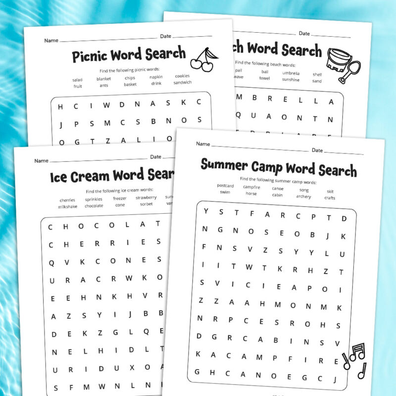 Easy Summer Word Search Puzzles
