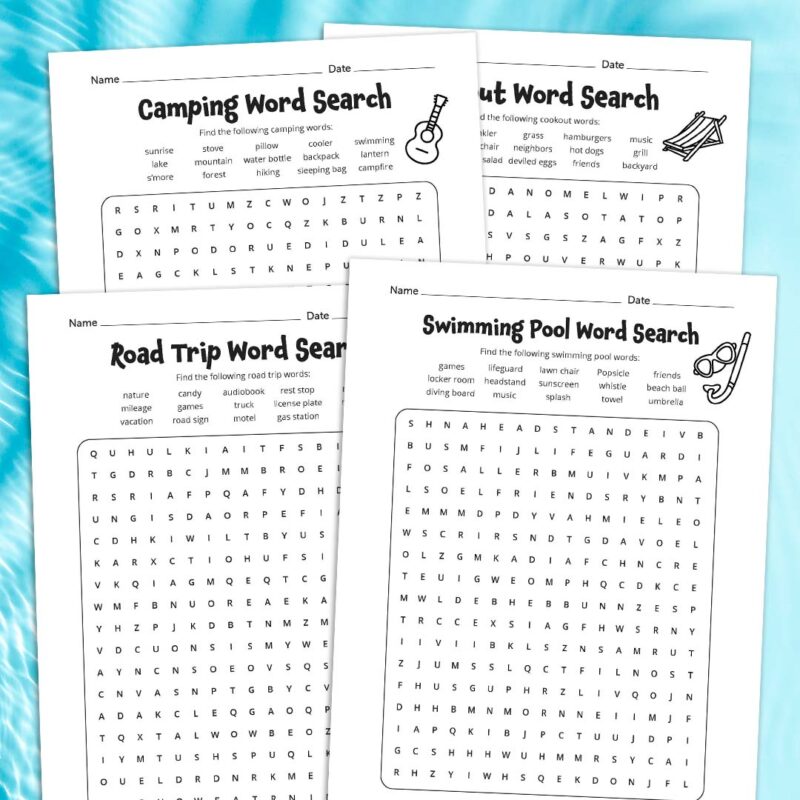 Medium Summer Word Search Puzzles