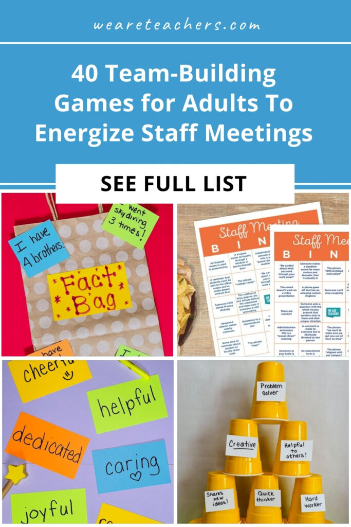 These engaging team-building games for adults are good choices for school staff meetings or professional development days.